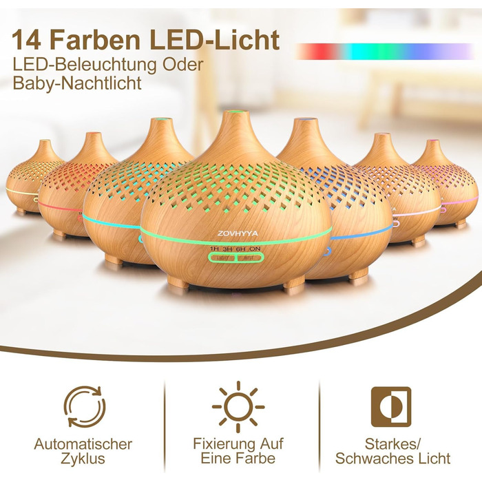 Дифузор аромату 500 мл з ефірними оліями та керуванням від пульта, 14 кольорів, 2 режими розпилення, тиха робота, золото