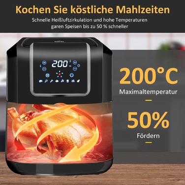 HOMCOM Фритюрниця для повітряного приготування 6,5 л, 1700 Вт, з 8 програмами, LED-дисплеєм, антипригарним кошиком для здорового приготування без олії, 36,5 x 29 x 33,8 см