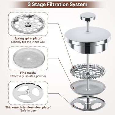 Френч-прес для кави з нержавіючої сталі, 1000 мл, з подвійними стінками, ізольований, для дому, кемпінгу та офісу