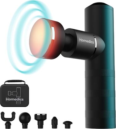 Масажер для тіла Homedics MYTI Mini з підігрівом - електричний ручний масажний прилад у кишеньковому форматі з 5 насадками та 4 рівнями вібрації - для розслаблення м'язів, чорний