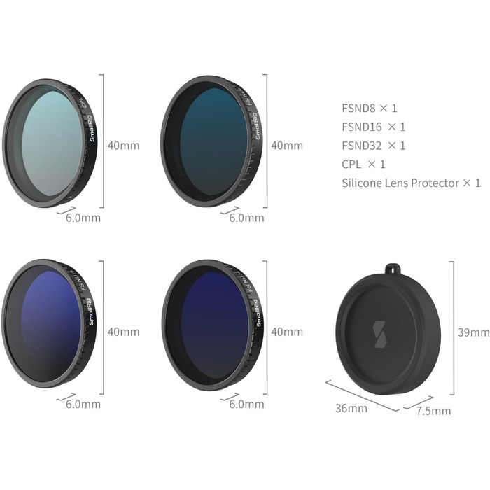 Набір фільтрів ND для DJI Osmo Action 4/5 Pro: CPL, ND8, ND16, ND32 + силіконовий ковпачок для об'єктива