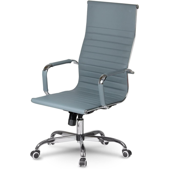 Офісне крісло Tokio з ергономічною спинкою, поворотне, на колесах, з регульованою підголівником, ігрове, для керівника, штучна шкіра, сірий