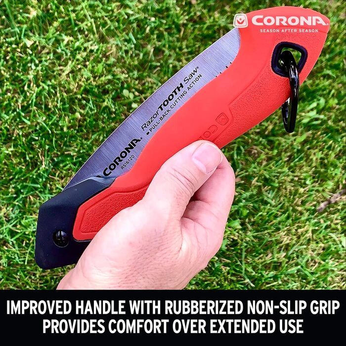 Складна пилка Corona Tools RS16120 17,8 см для обрізки гілок, одноручна вигнута ручна пила для деревини, ріже гілки до 7,6 см