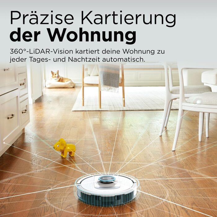 Робот-пилосос Shark PowerDetect з базою самоочищення, самостійно спустошується до 60 днів, для шерсті тварин, килимів та твердих підлог, з 3D- та LiDAR-навігацією, 14,5 см заввишки, білий