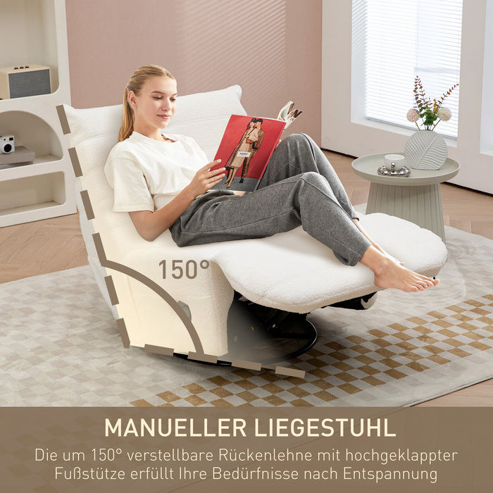 HOMCOM Swivel TV Chair with Reclining Function, Rocking Function, Beanbag Chair, TV Chair with Footrest, Cream