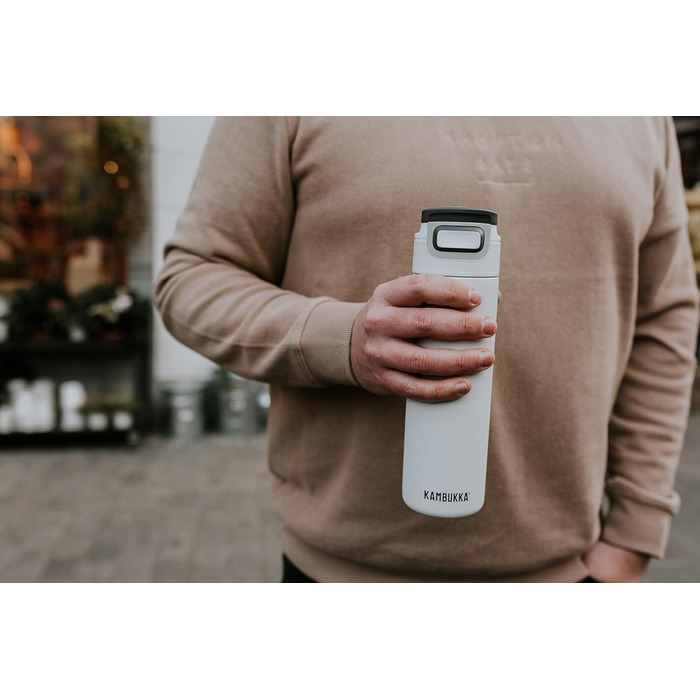 Kambukka Stainless Steel Water Bottle - Insulated Thermos with Snapclean Lid - Dishwasher Safe, Easy Grip (600ml, Chalk White)