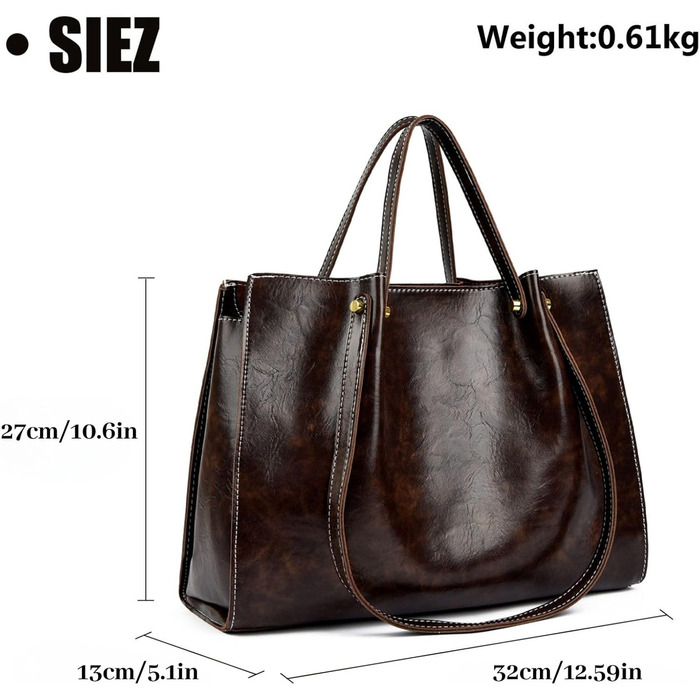 Сумка жіноча велика елегантна через плече PU шкіра Shopper Bag для роботи, школи, офісу, повсякденна, кавового кольору