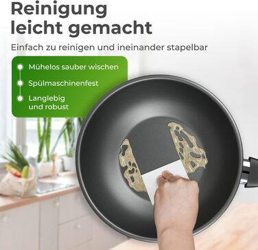 KLAMER Wok з нержавіючої сталі з антипригарним покриттям, професійний, для індукційних плит, з високим бортиком, сумісний з духовкою та посудомийною машиною