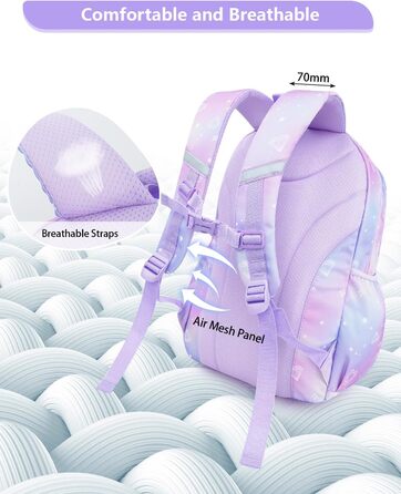 Рюкзак для дівчинки Tanou, 1-4 клас, дитячий шкільний рюкзак, водонепроникний, фіолетовий