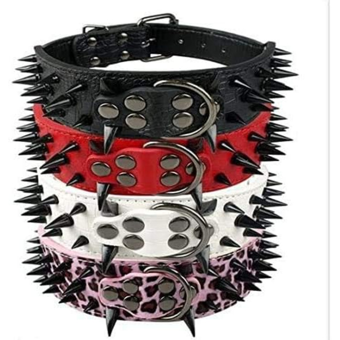 Шкіряний нашийник для собак середнього розміру з шипами, чорний, ширина 5 см, регульований (48-56 см)