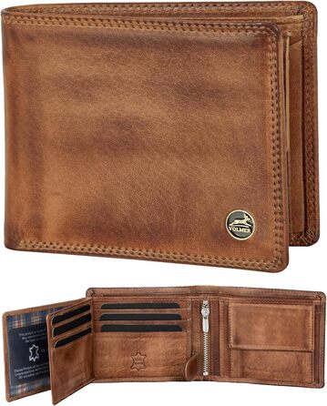Чоловічий гаманець Volmer Leder з RFID-захистом, антикварний коричневий, місткий (9+4 картки)
