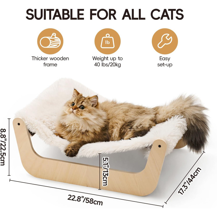 Кігтеточка-ліжко для котів MEWOOFUN, м'яка гамак для котів, ліжко для кігтів для котів, дерев'яна гамак для котів 58 x 44 x 22.5 см, підходить для котів, собак, кроликів, кошенят та дрібних тварин