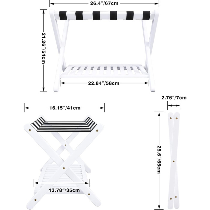 SMIBUY Luggage Rack, 2-Pack, Foldable Bamboo Suitcase Stand with Shelf for Guest Room, Bedroom, Hotel, Heavy-Duty (White)