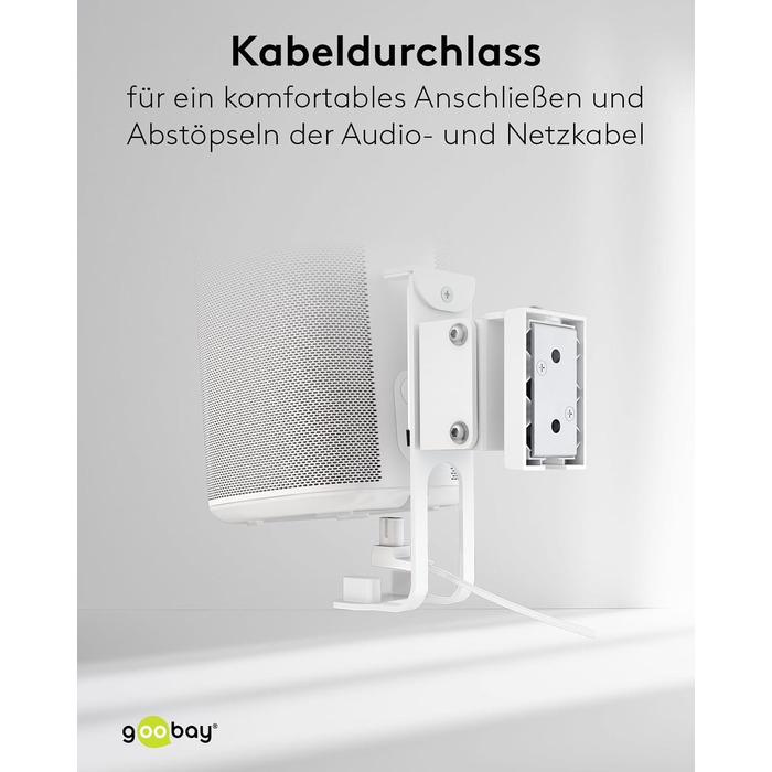 Настінний кронштейн-підставка для колонки Goobay Sonos One / One SL, білий, з кабель-менеджментом, висота 71 см, вантажопідйомність 3 кг