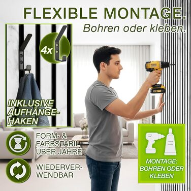 Акустичні настінні панелі TRESKO з дерева 120×60x2,1 см, 2 шт. — 3D ламельна стіна для шумоізоляції, колір Білий/Мармур, з набором для монтажу та 4 вішаками