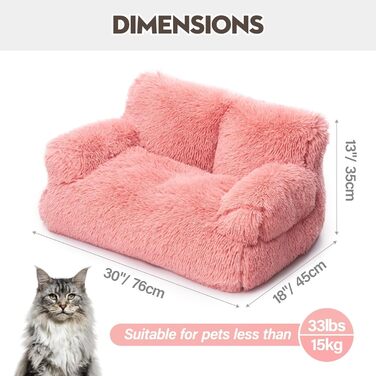 MEWOOFUN Stylish Cat Bed Cat Sofa Fluffy - 76x45cm Large Cat Bed Plush Cat Couch for Small Dogs and Cats Removable and Washable (pink)