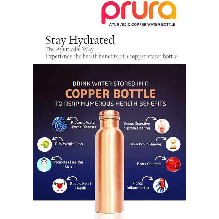 Copper water bottle with diamond cut design, leak-proof, Ayurvedic drinking vessel, copper flask for sports, gym, outdoor activities, yoga