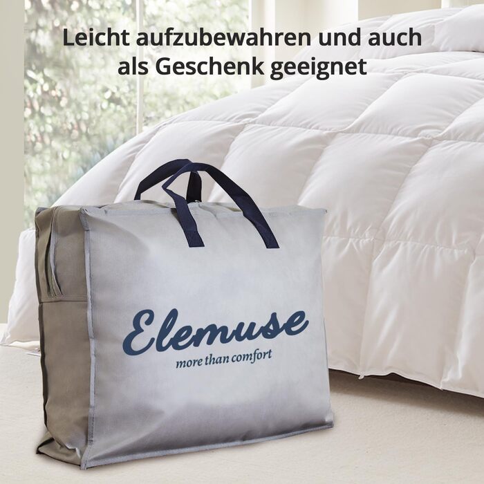 Ковдра ELEMUSE 200x200 см, всесезонна, наповнювач 70% пух і перо, 30% капок, чохол 100% бавовна, преміум якість, Oeko-TEX, біла