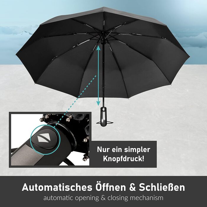 Стійкий до вітру парасолька STYNGARD TRONDHEIM (Чорний) - автоматичний, з тефлоновим покриттям, витримує 140 км/год