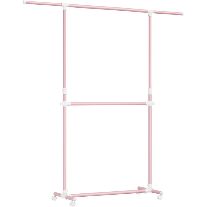 SONGMICS Clothes Rack with 2 Clothes Rods, Extendable Clothes Rail, with Wheels, Coat Rack, Height Adjustable between 113 and 180 cm, Lower Rod Adjustable, Pastel Pink LLR401R01