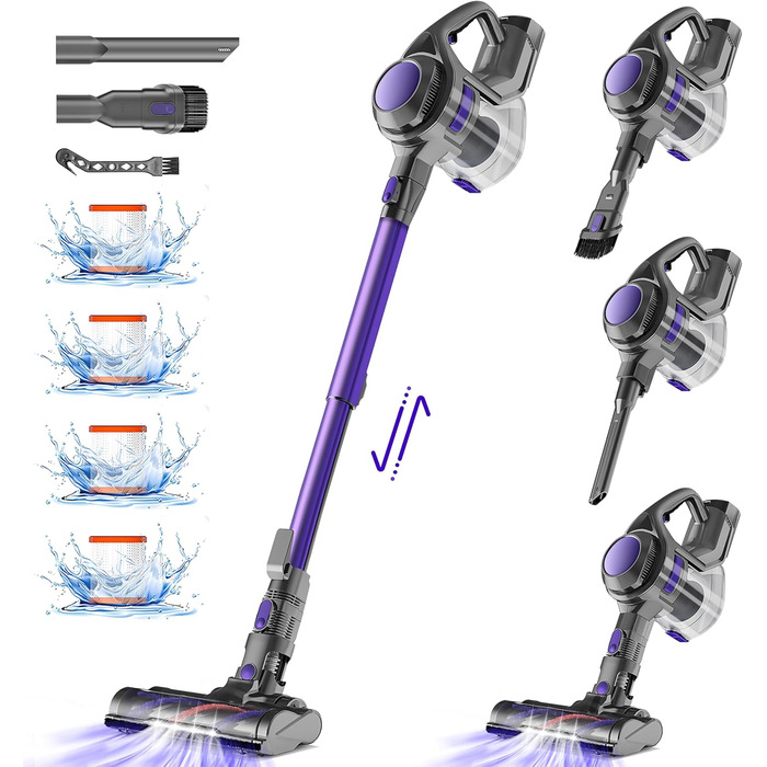 Бездротовий пилосос Authmic 40000Pa з акумулятором, 50 хв/450W, об'єм 1.6л, 4 HEPA фільтри, для килима, твердих поверхонь, шерсті тварин