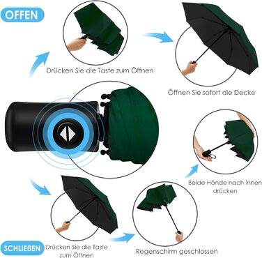 Зонт від сонця та дощу 42/46 дюймів, штормовий, автоматичний, з 8 ребрами для чоловіків та жінок (темно-зелений)