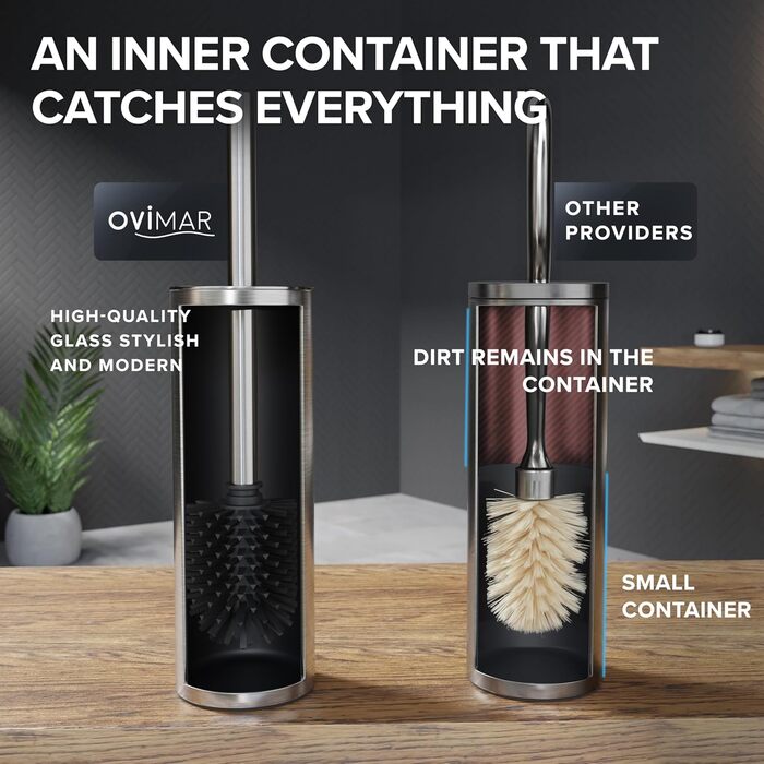 Набір для чищення унітазу Ingoy | Силіконова щітка для унітазу | Чорний | з нержавіючої сталі з кришкою | для ванної кімнати та гостьового туалету | знімний насадка | стильний дизайн