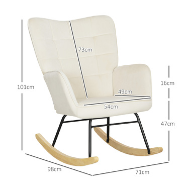 HOMCOM Rocking Chair, Rocking Armchair with Velvet Look, Armrests, Chair with Wooden Sleigh Runners, Relaxing Chair for Living Room, Bedroom, Beige | Aosom