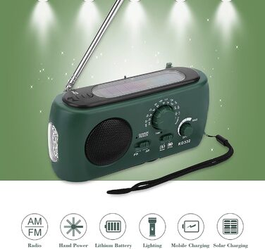 Радіо Elprico з ручним приводом, сонячне, AM/FM, з LED-ліхтариком, для надзвичайних ситуацій, дому та активного відпочинку