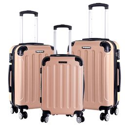 Набір валіз 3er - міцні валізи з ABS-корпусом, TSA-замок, розширюваний об'єм - M, L, XL, захист кутів, 360° колеса, телескопічна ручка, підходить для ручної поклажі & можна складати (персиковий)