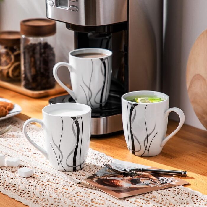 VEWEET Porcelain Coffee Cups 'Fiona' 6-Piece Set | Capacity 350 ml, Height 10.2 cm | Complement to the 'Fiona' tableware set | Coffee cups and teacups for 6 people