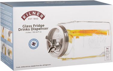 Диспенсер для напоїв KILNER з краном, 3 л, для холодильника, скляний, великий отвір для легкого наповнення