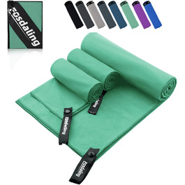 Набір з 3 рушників з мікрофібри: великий (200x100 см) та 2 маленьких (80x40 см), швидковисихаючі, для спорту, подорожей, басейну та пляжу (трав'яно-зелений)