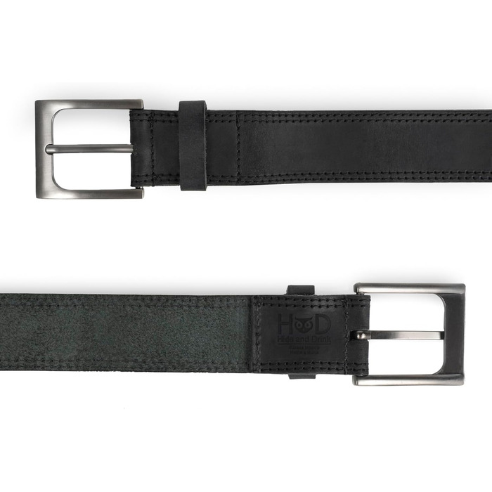 Чоловічий шкіряний ремінь Hide & Drink, дворядний, ручної роботи, антрацит/чорний, 36