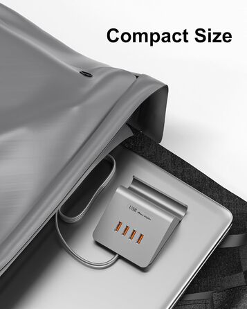 Багатопортова USB зарядка POANES 25W: 4 порти для iPhone, Samsung, LG, Huawei та інших пристроїв (Чорний/Сірий)