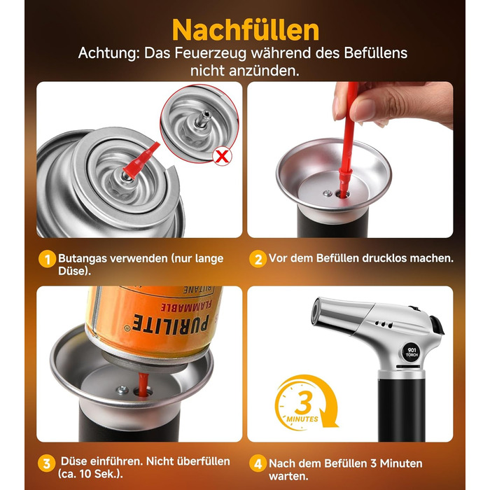 Кулінарний пальник Ankway для карамелізації та фламбування, газовий пальник для Крем-брюле з замком безпеки, регульований, сріблястий (бутан не входить)