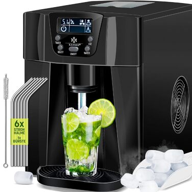 Машина для приготування льоду KESSER® з нержавіючої сталі, 100W, 12 кг/24 год, 2 розміри кубиків, 6 хв приготування, 2 л резервуар, таймер, LCD-дисплей, чорний