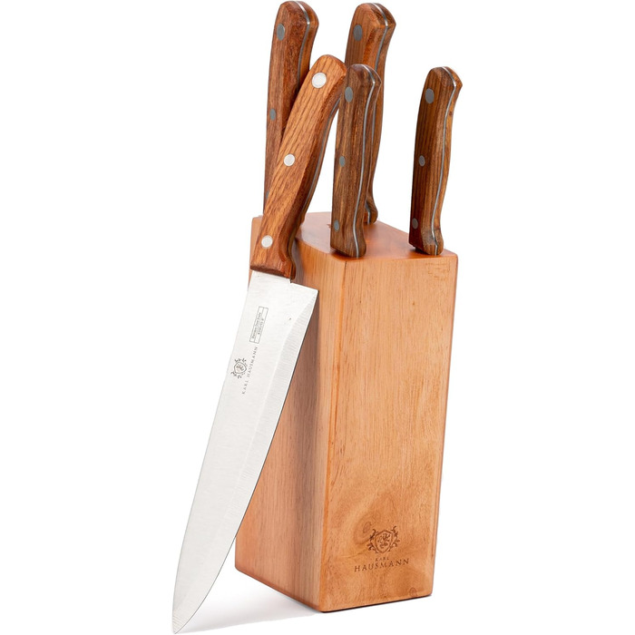 Набір ножів Karl Hausmann 5 предметів: ніжний блок, кухонні ножі з нержавіючої сталі, блок для ножів з пластику та щетиною