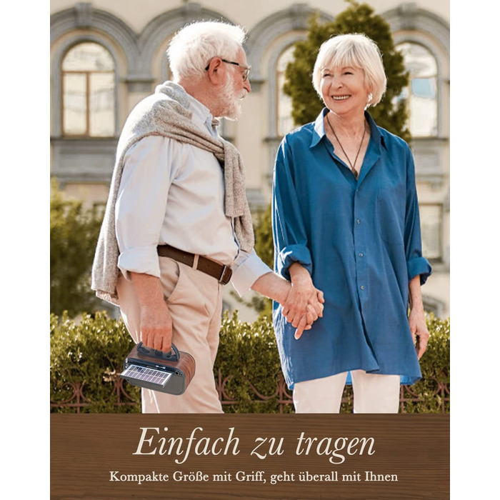 Вінтажне радіо Prunus J-150 AM/FM/SW з Bluetooth, USB/TF, сонячною панеллю та акумулятором 1200 mAh