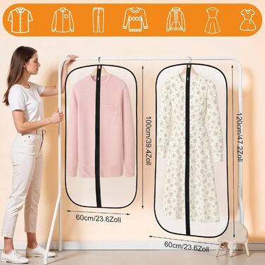 12 мішків для одягу Dntorx 60x100 см та 60x120 см, PEVA, прозорі, на блискавці