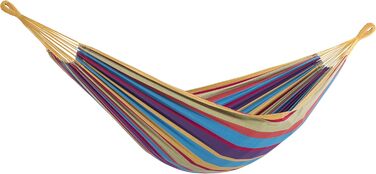 Vivere Double Cotton Hammock in Brazilian Style with Polyester End Loops, Weight Capacity 450 lbs (Tropical)