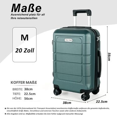 Валіза ручної поклажі TANTOMI 20 дюймів, жорсткий корпус ABS+PC, телескопічна ручка, колір світло-темнозелений (Set M/L/XL)