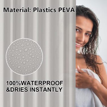 Штора для ванни 180x180 см, водонепроникна, антигрибкова, з кільцями, бежева (1 шт.)