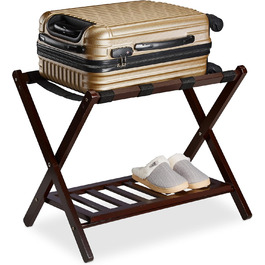 Relaxdays Folding Suit Stand, Suit Stool Wood, HBT: 54.5 x 66 x 44.5 cm, 2 Shelves, Suit Storage Hotel, white, 10029975_49 (Brown)
