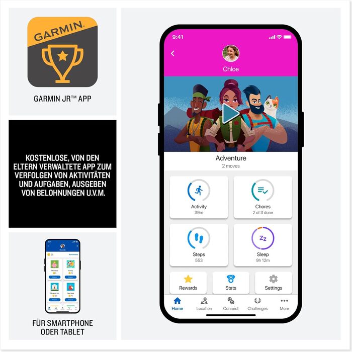 Дитячий розумний годинник Garmin Bounce 2 LTE (43 мм) - турквіс (сірий), AMOLED дисплей, 2 дні роботи, GPS, SOS, режим школи