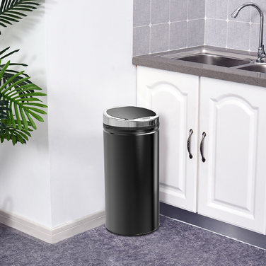 HOMCOM Sensor Trash Can 42L, Electric Automatic Waste Bin with Lid, Stainless Steel, for Bathroom, Office, Kitchen, Dining Room, Steel, Black | Aosom