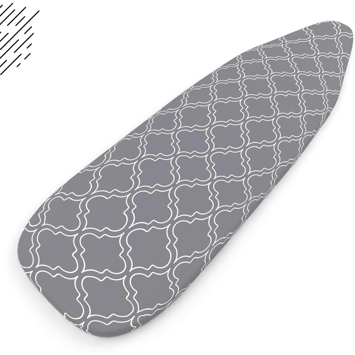 Чохол для прасувального столу Encasa XO з фетровою підкладкою 1 мм, посилений шнуром (підходить для стандартних прасувальних столів розміром 112x34 см), з тепловідбиваючим покриттям, з принтом - Сірі плитки M Сірі плитки