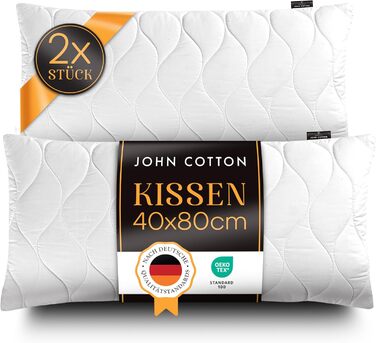 Подушка John Cotton 40x80 см 2 шт – готельна розкіш, ортопедична, для шиї, знімний чохол, 450 г наповнювача, антиалергенна, Oeko-TEX