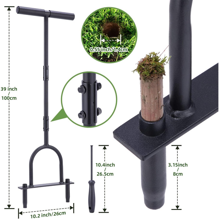 Ohuhu Aerator for Lawns, Lawn Aerator, Core Aerator with Storage Bag and Cleaning Tool, Heavy-Duty T-Handle Lawn Aerator for Compacted Soil Lawn Care