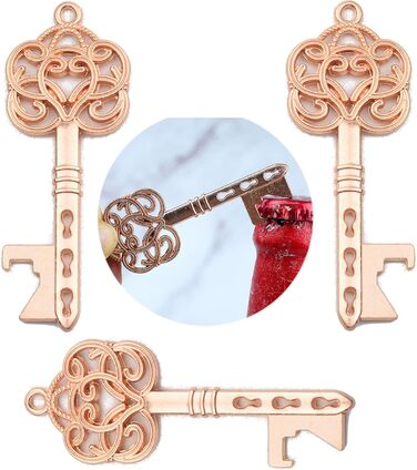 Makhry 50 Pcs Vintage Key Bottle Openers Wedding Key Skeleton Key Bottle Openers Wedding Favors Set with Pillow Boxes and Label (Rose Gold)